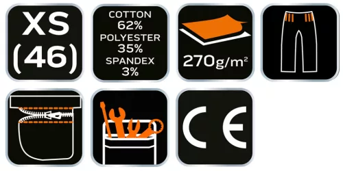 NEO TOOLS Rövid munkásnadrág, övvel, PREMIUM, 62% pamut, 35% polyester, 3% elastane, XS 81-276-XS