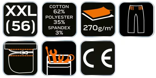 NEO TOOLS Rövid munkásnadrág, övvel, PREMIUM, 62% pamut, 35% polyester, 3% elastane, XXL 81-276-XXL