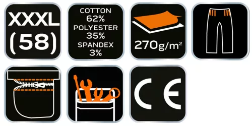 NEO TOOLS Rövid munkásnadrág, övvel, PREMIUM, 62% pamut, 35% polyester, 3% elastane, XXXL 81-276-XXXL