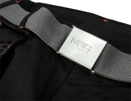 NEO TOOLS Karcsúsított(slim fit) Rövid munkásnadrág, 60% pamut, 37% polyester, 3% elastane, 285 g/m2, övvel, L 81-278-L