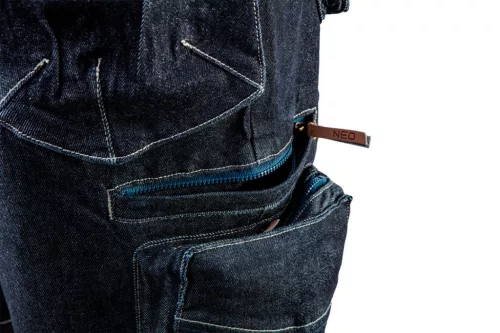 NEO TOOLS Farmer Rövid munkásnadrág, DENIM, cipzáros oldalzsebekkel, 98% pamut, 410g/m2, XXL 81-279-XXL