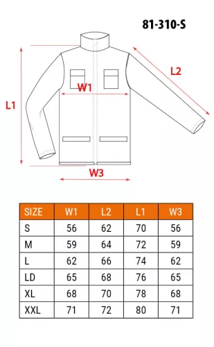 NEO TOOLS Munkadzseki 2 az 1-ben, S/48 100% pamut, 180g/m2, lezippzározható újjak,  81-310-S