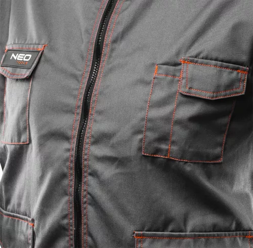 NEO TOOLS Munkavédelmi kabát, BASIC, M/50, 35% pamut, 65% polyester, Többfunkciós zsebek, gumírozott derék, CE EN341 81-410-M
