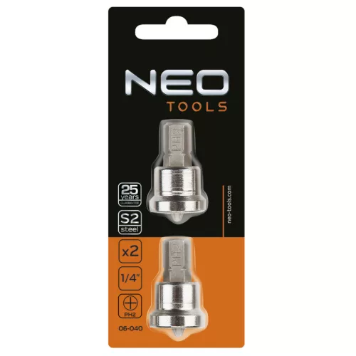 NEO TOOLS Csavarhúzó bit gipszkartonhoz, PH2, 2db 25 év garanciával 06-040