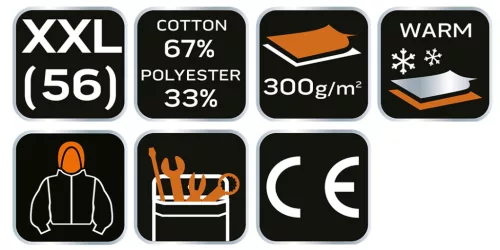 NEO TOOLS Munkavédelmi kabát, kapucnival PREMIUM, kétrétegű, 67% pamut + 33% poliészter, XXL 81-511-XXL