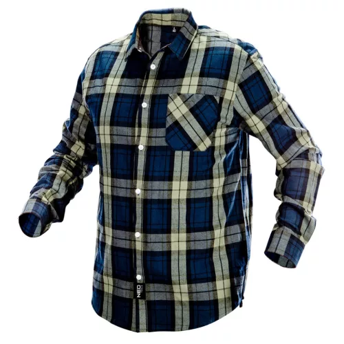 NEO TOOLS Flanel munkaing, kék-oliva-fekete, 100% pamut, M 81-541-M