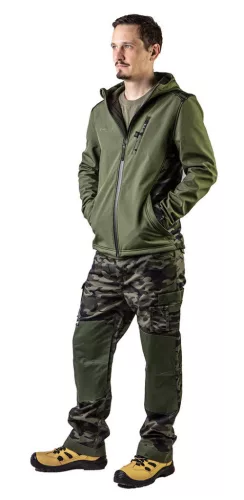 NEO TOOLS Terepmintás, softshell Munkavédelmi kabát, víz- és szélálló, kapucnis, CAMO, vízáll.:5000mm, légáter.:3000g/m2/24h, L 81-553-L