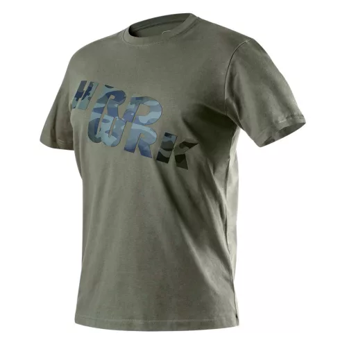 NEO TOOLS Munkavédelmi póló, CAMO, feliratos, olíva, 100% pamut, 180g/m2, XXL 81-612-XXL