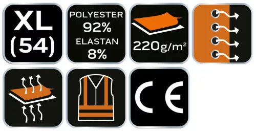 NEO TOOLS Munkavédelmi póló, Prémium, lélegző hálós panel, 92% Poliészter + 8% Spandex, 220 g/m2, XL 81-614-XL