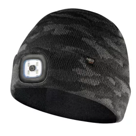  NEO TOOLS Kötött munkasapka, beépített led lámpával, kétrétegű, szürke terepmintás, CAMO 81-632