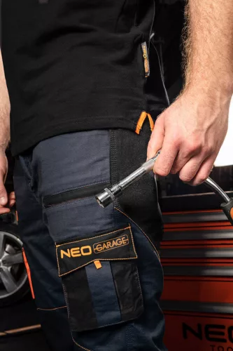 NEO TOOLS Munkavédelmi póló, fekete, galléros, Garage, pique, 100% pamut, 195g/m2, XL 81-657-XL