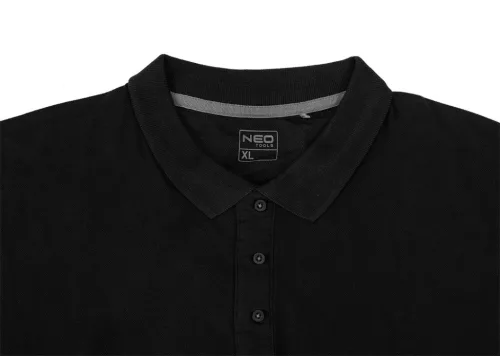 NEO TOOLS Munkavédelmi póló, galléros, DENIM, fekete, pique, 100% pamut, 196g/m2, M 81-659-M