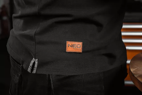 NEO TOOLS Munkavédelmi póló, galléros, DENIM, fekete, pique, 100% pamut, 196g/m2, S 81-659-S