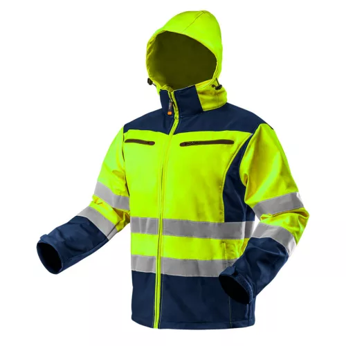 NEO TOOLS Láthatósági Softshell Munkavédelmi kabát, kapucnival, sárga, L 81-700-L