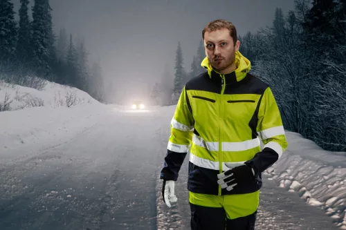 NEO TOOLS Láthatósági Softshell Munkavédelmi kabát, kapucnival, sárga, XXXL 81-700-XXXL