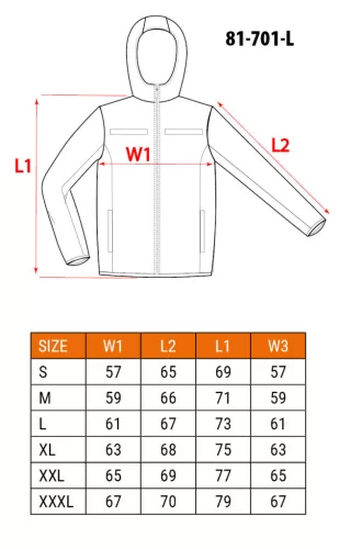 NEO TOOLS Láthatósági Softshell Munkavédelmi kabát, kapucnival, narancssárga, L 81-701-L