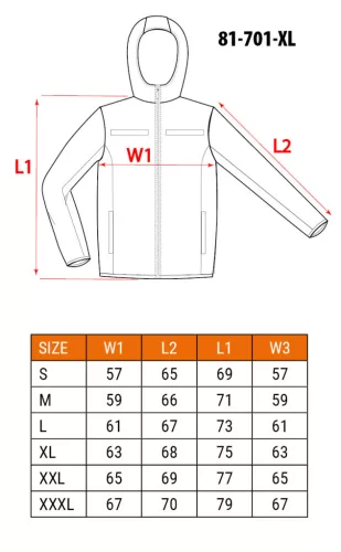 NEO TOOLS Láthatósági Softshell Munkavédelmi kabát, kapucnival, narancssárga, XL 81-701-XL