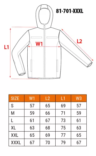 NEO TOOLS Láthatósági Softshell Munkavédelmi kabát, kapucnival, narancssárga, XXXL 81-701-XXXL