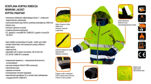 NEO TOOLS Láthatósági Munkavédelmi kabát, extrán szigetelt, sárga, XXL 81-710-XXL
