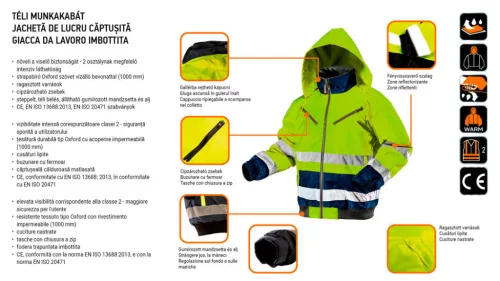 NEO TOOLS Láthatósági Munkavédelmi kabát, extrán szigetelt, sárga, XXL 81-710-XXL