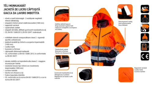 NEO TOOLS Láthatósági Munkavédelmi kabát, extrán szigetelt, narancssárga, XXXL 81-711-XXXL