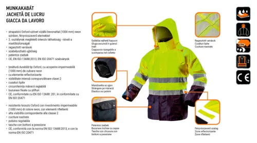 NEO TOOLS Láthatósági Munkavédelmi kabát, vízálló, sárga, XXL 81-720-XXL