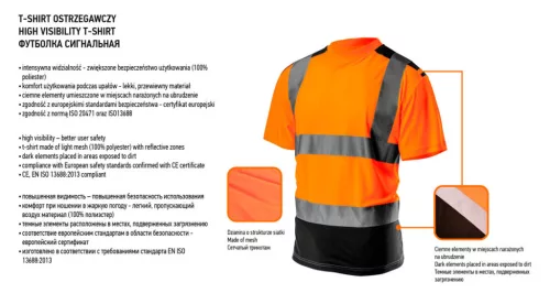 NEO TOOLS Láthatósági Munkavédelmi póló, narancssárga, sötét alsó résszel, S 81-731-S