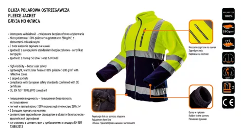 NEO TOOLS Láthatósági Polár Munkavédelmi kabát, sárga, XXL 81-740-XXL