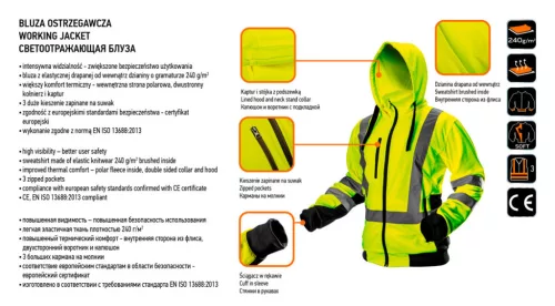 NEO TOOLS Láthatósági Munkavédelmi kabát, citromsárga, kapucnival, XXL 81-745-XXL
