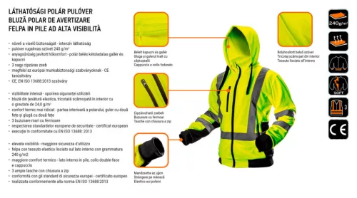 NEO TOOLS Láthatósági Munkavédelmi kabát, citromsárga, kapucnival, XXL 81-745-XXL
