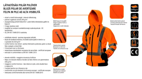 NEO TOOLS Láthatósági Munkavédelmi kabát, narancssárga, kapucnival, M 81-746-M