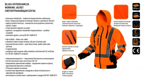 NEO TOOLS Láthatósági Munkavédelmi kabát, narancssárga, kapucnival, XXL 81-746-XXL