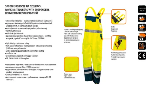 NEO TOOLS Láthatósági kantáros munkanadrág, sárga, S 81-775-S