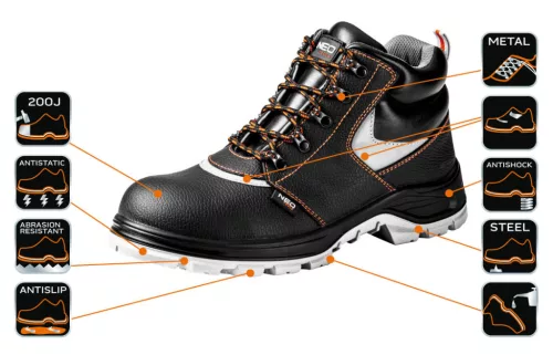NEO TOOLS Munkavédelmi bakancs, bőr, CE, 47, S1P SRA 82-028