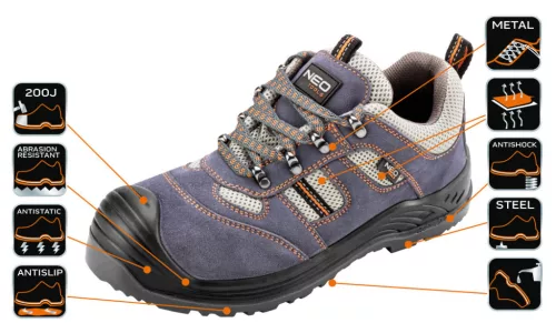 NEO TOOLS Munkavédelmi cipő, velúrbőr, CE, 47, S1P SRA 82-038