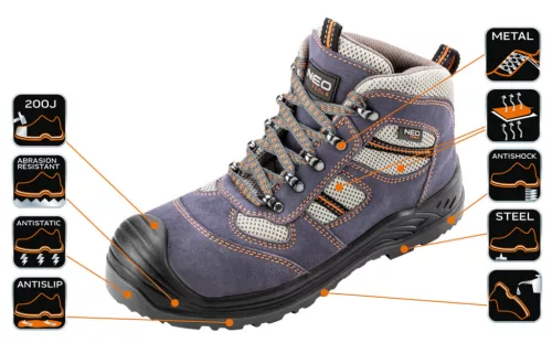 NEO TOOLS Munkavédelmi bakancs, velúrbőr, 45, CE, S1P SRA 82-046