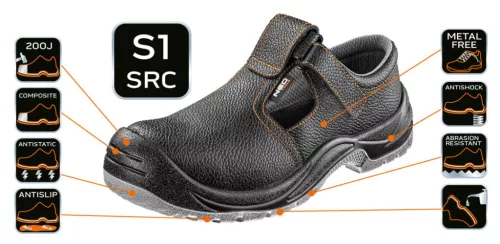NEO TOOLS Munkavédelmi szandál, bőr, S1 SRC, 41 82-070-41