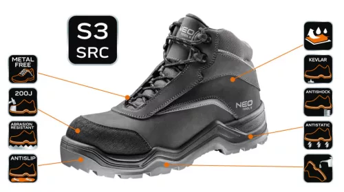 NEO TOOLS Munkavédelmi bakancs S3 SRC, Nubuk bőr, 42 82-151-42