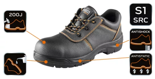 NEO TOOLS Munkavédelmi cipő, bőr, S1 SRC, acél orrmerevítés, 40 82-160-40