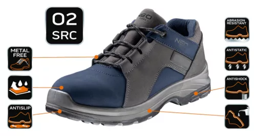 NEO TOOLS Munkacipő, O2 SRC, fémmentes, Nubuk bőr, 47 82-740-47