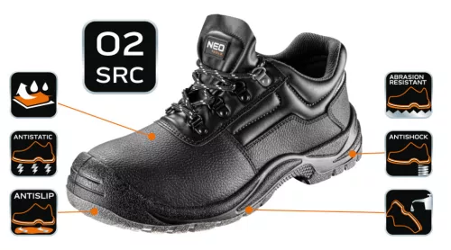 NEO TOOLS Munkavédelmi cipő O2 SRC, bőr, 43, CE 82-760-43