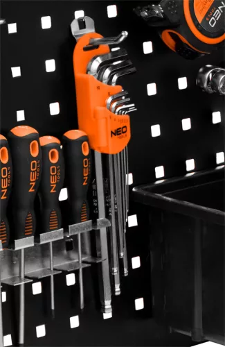 NEO TOOLS Kampókészlet 85mm, 5db, műhelykocsihoz, szerszámtartó falhoz(84-500, 501) 84-097