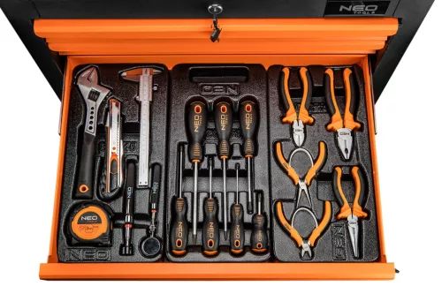 NEO TOOLS Műhelykocsi, 6 fiókos, 149db szerszámmal, 680x460x1030mm, szerszámkocsi 25 év garanciával 84-221-9