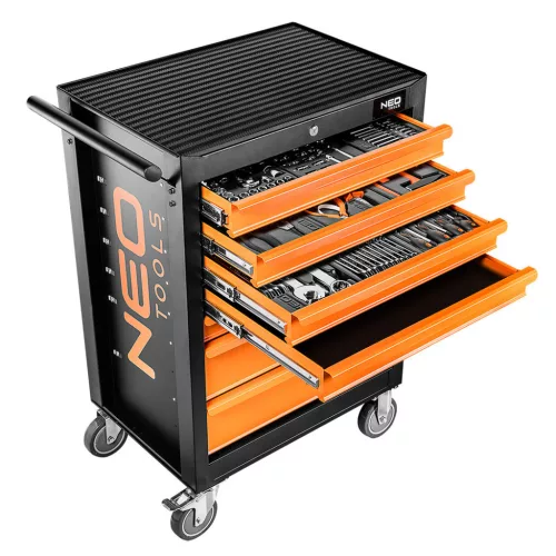 NEO TOOLS Műhelykocsi, 7 fiókos, 129db szerszámmal, 680x460x1030mm, szerszámkocsi 25 év garanciával 84-222-9