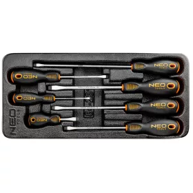   NEO TOOLS Csavarhúzó készlet, lapos 7db, műhelykocsitálcával 25 év garanciával 84-231