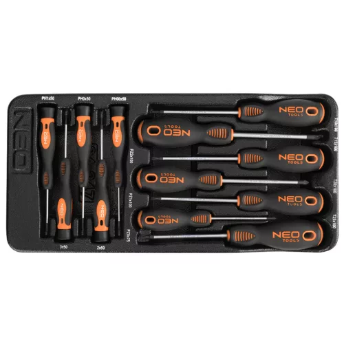 NEO TOOLS Műszerész, Precíziós Csavarhúzó készlet, PZ, TORX, 12db, műhelykocsitálcával 25 év garanciával 84-247