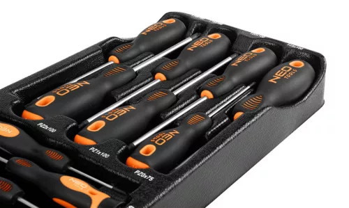 NEO TOOLS Műszerész, Precíziós Csavarhúzó készlet, PZ, TORX, 12db, műhelykocsitálcával 25 év garanciával 84-247