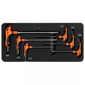   NEO TOOLS Torxkulcs KÉSZLET „T” MARKOLATTAL 6db, MŰHELYKOCSITÁLCÁVAL 84-264