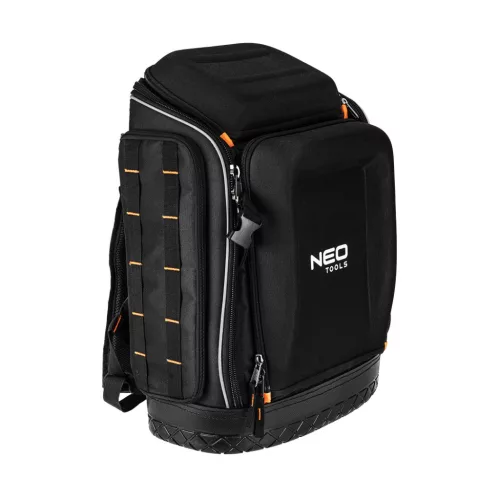 NEO TOOLS Szerszámos hátizsák, fekete, 20l, erősített 600D poliészter, kívül 7 zseb, belül 19 zseb 84-329
