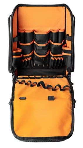 NEO TOOLS Szerszámos hátizsák, fekete, 20l, erősített 600D poliészter, kívül 7 zseb, belül 19 zseb 84-329
